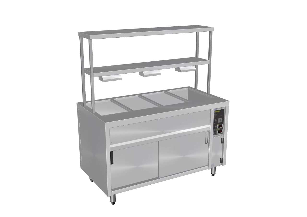 Culinaire Island Bain Marie with Double Gantry & Heat Lamps to Bottom Shelf CH.BMH.I.GDB.8