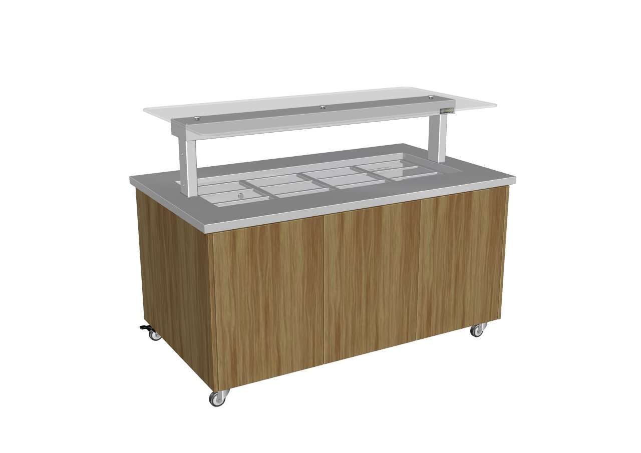 Culinaire Heated Mobile Island Buffet – Stainless Steel Top and Joinery Panels – Flat Glass Gantry CH.IBSJ.BMC.U.GSF.8