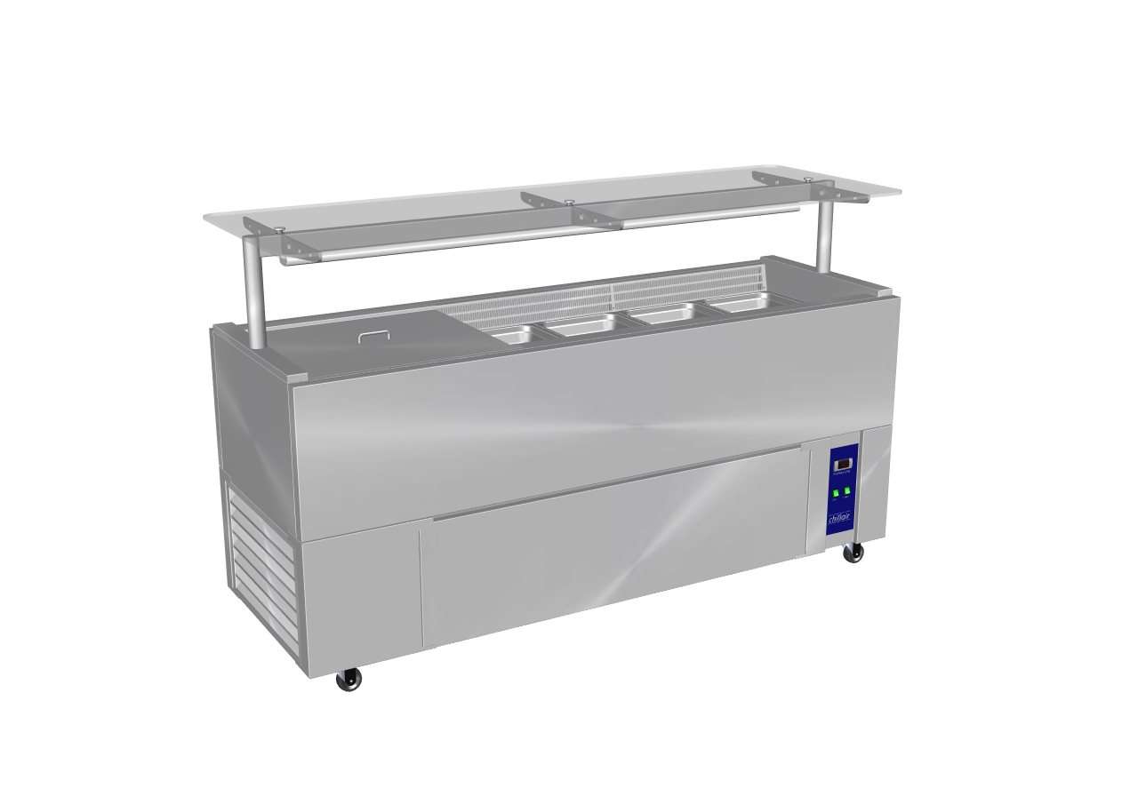 Culinaire Chillair Heavy Duty Mobile Refrigerated Island Buffet With Flat Glass Gantry CR.IB.CLCBF.GCF.6