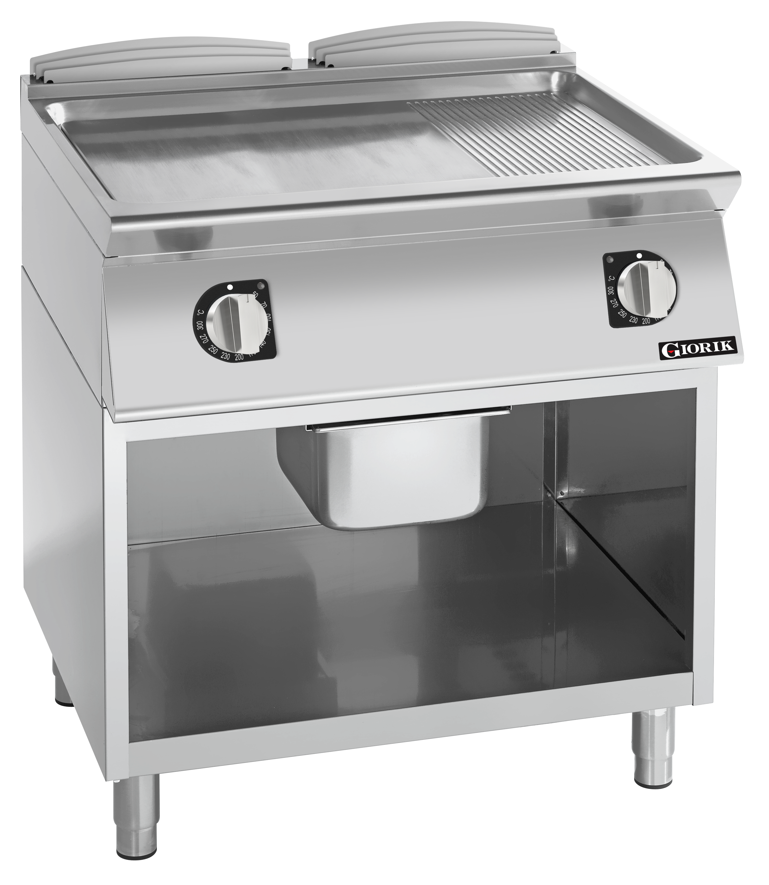 Giorik 700 Series – Electric Frytop – 800mm Smooth/Ribbed Satin Chrome Plate FME741GCRXT