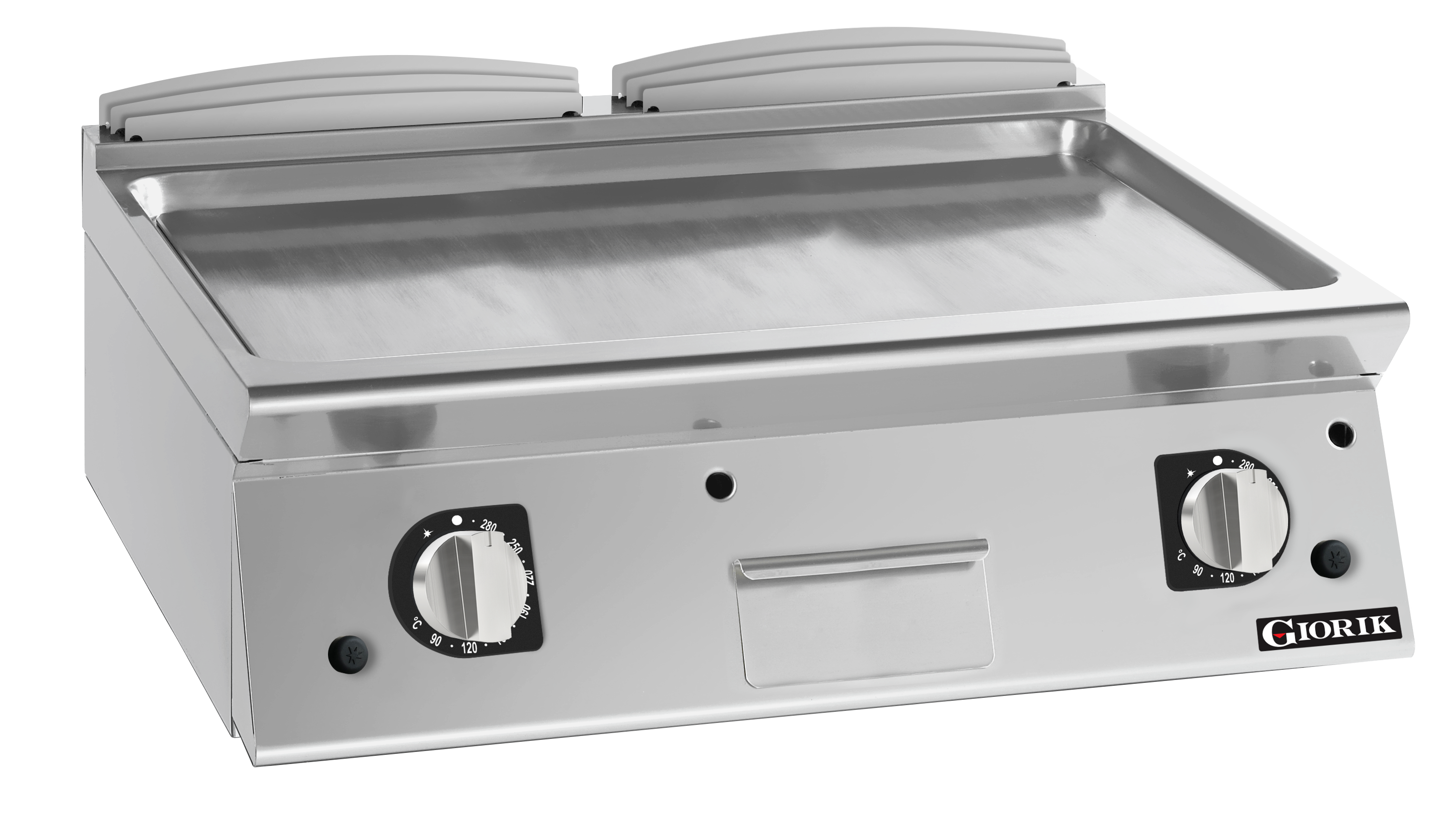 Giorik 700 Series 800mm wide Ribbed Satin Chrome Gas Frytop FRG741TCRXT