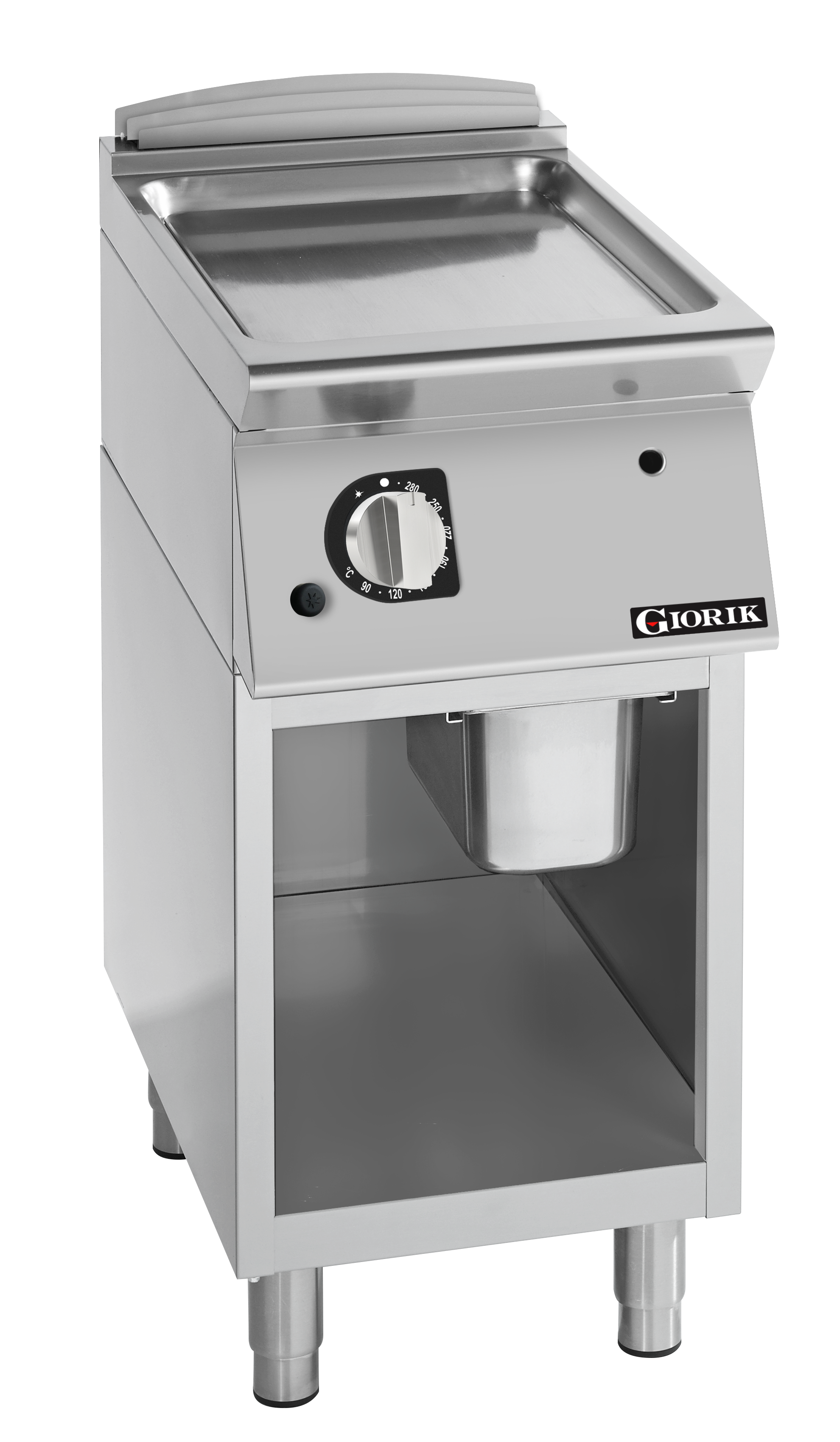 Giorik 700 Series 400mm wide Ribbed Satin Chrome Gas Frytop on Open Base FRG72GCRXT