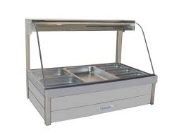 Roband Curved Glass Hot Food Display Bar, 6 pans double row with roller doors