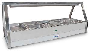 Roband Straight Glass Hot Food Display Bar, 10 pans double row