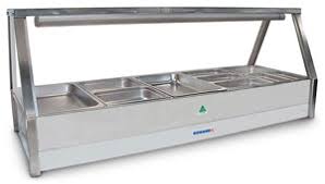 Roband Straight Glass Hot Food Display Bar, 10 pans double row with roller door