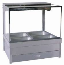 Roband Square Glass Hot Food Display Bar, 4 pans double row with roller doors