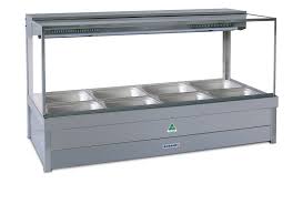 Roband Square Glass Hot Food Display Bar, 8 pans double row with roller doors