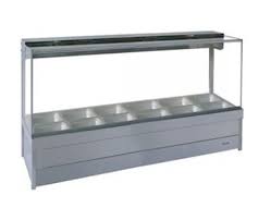 Roband Square Glass Hot Food Display Bar, 12 pans double row with roller doors